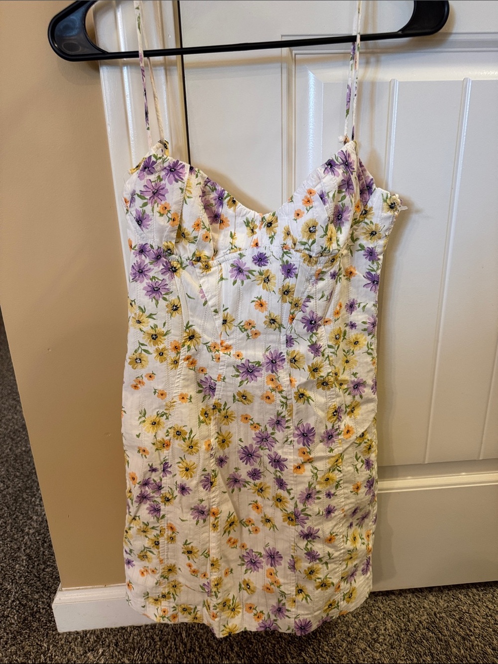 Zara White Floral Dress with Purple & Yellow Blooms